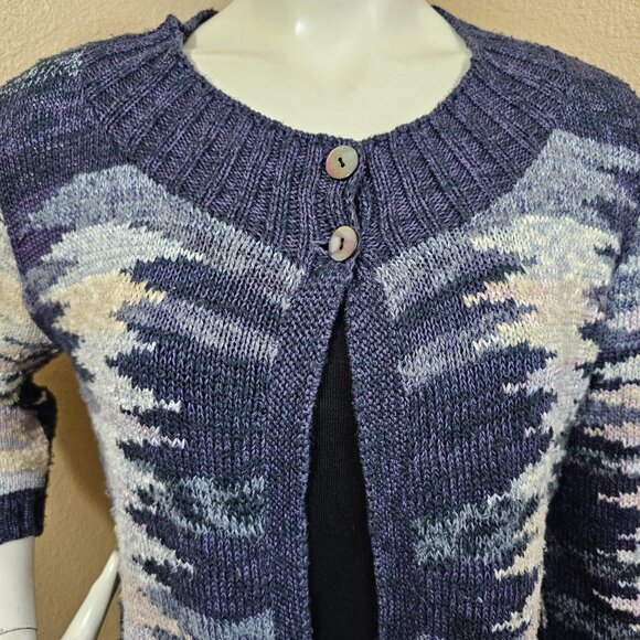 KAFFE FASSETT Peruvian Connection Pima Cotton Blue Multi 2 Button Cardigan~M - Picture 3 of 10